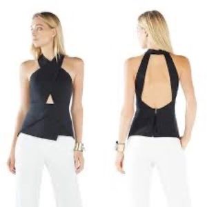 "Remmie" BCBGMAXAZRIA Peplum Crisscross Halter Top NWT